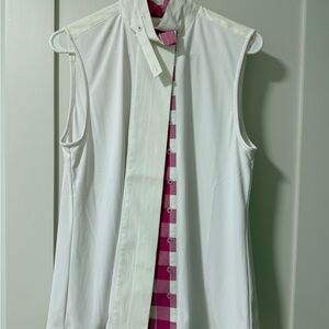 Sleeveless Show Shirt White and Pink Checkered Women's Shirt